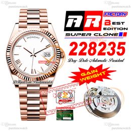 228238 DayDate VR3255 Automatic Mens Watch ARF V2 40 Rose Gold White Roman Dial 904L Steel President Bracelet Super Edition Same Serial Card Gain Weight Puretime