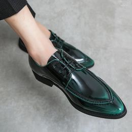 Dress Shoes Man Business Formal Classics Lace Up Wedding Career Party Brogue Green Color Pointed Toe Office Leather