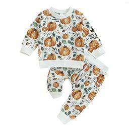 Clothing Sets Kids Outfit Soft Cotton Warm Crewneck Long Sleeve Round Neck Pumpkin Printed Bodysuit Set Clothes For Girl Fashion Outfits