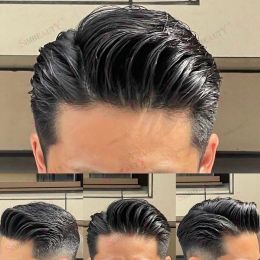 Toupees Toupees Natural Hairline 2024 New Men Toupee 100% Human Hair Super Durable Lace&PU Base Soft Straight Hairpieces System Prosthesi