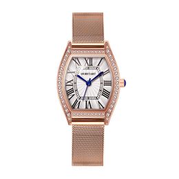 Wholesale of women's fashionable and elegant watches with diamond inlay, Roman pigeon egg, quartz mesh strap, and women's watches directly operated by manufacturers