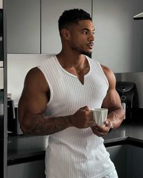 Men's Tank Tops Summer new mens V-neck vest fitness vest mens fitness sleepless shirt sportswear underwear gym training vestL2404