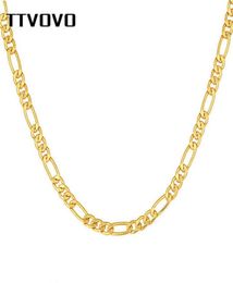 TTVOVO Men039s Gold Filled Figaro Necklaces Men Women 5MM Wide Cuban Curb Link Chain for Pendant Hip Hop Jewellery Gifts5616187