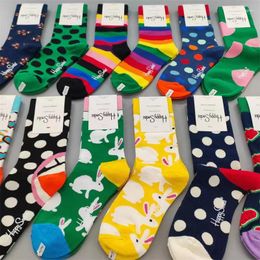 Women Socks HAPPY Size 36-40 Adult Women's Personality Four Seasons Thick Mid-tube Artistic Colour Polka Dot Pure Cotton