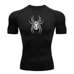 Men's T-Shirts Mens compression T-shirt MMA Rashguard boxing mens short sleeved jersey gym fitness training sports jutsu T-shirt mens J240426