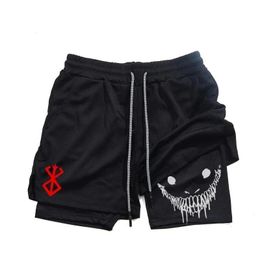 Anime Berserk Running Shorts Men Fitness Gym Training 2 in 1 Sports Quick Dry Workout Jogging Double Deck Summer y240412