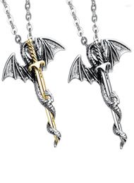 Pendant Necklaces Vintage Necklace For Men Stainless Steel Dragon Wing Sword Punk Jewelry2612007