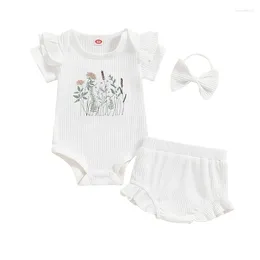 Clothing Sets Born Baby Girl Clothes Short Sleeve Floral Embroidery Romper Ruffle Shorts Headband Summer Outfit