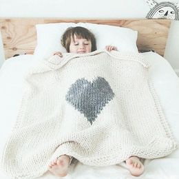 Blankets For Baby Love Pattern Knitted Sofa Toddler Kid Sleeping Cover Infant Bedding Breathable White Pink Crib Blanket