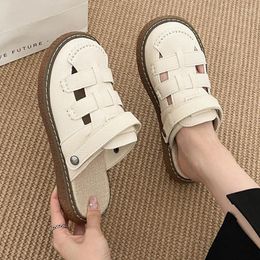 Casual Shoes Leisure Women's Sandals Minimalist Woven Bun Toe Thick Sole Slippers 2024 Summer White Versatile Roman