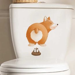 Tattoo Transfer Cute Fun Little Dog Wall Sticker For Bathroom Toilet Decor Mural Room Cupboard Home Decoration Background Self-adhesive Decals 240426