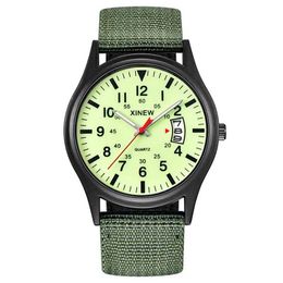 Wristwatches Original XINEW Brand es For Men Fashion Nylon Band Military Sports Date Quartz Erkek Barato Saat Relogio Masculino Q240426