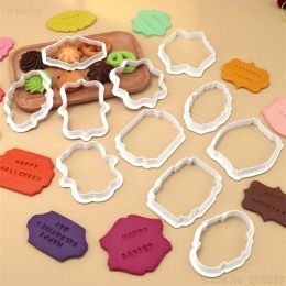 Moulds 2023 New Vintage Plaque Frame Cookie Cutters Name Plate Plastic Biscuit Mould Cake Decorating Tools Letters Baking Tools 4PCS