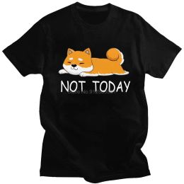 T-Shirts Funny Not Today Shiba Inu T Shirt for Men Short Sleeved Japanese Breed Dog Lover Tshirt Humour Cotton Tee Pet Owner Tshirt Merch