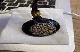 Pendant Necklaces 40mm High Quality Natural Stone Obsidian Or Tiger039s Eye Flower Of Life With Cord Necklace13314267