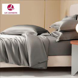 LivEsthete Summer Dark Gray 100 Silk Bedding Set Queen Kinig Duvet Cover Pillowcase Bed Sheet For Sleep Gift 240420