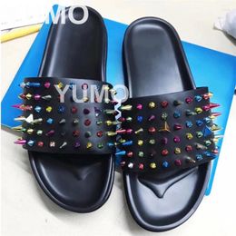 Slippers Men Size 45 Peep Open Toe Rivet Decor Fashion Slipopers Outdoor Casual Leisure Runway Slides High Quality 2024