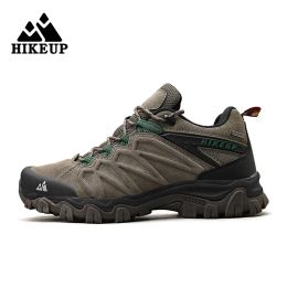 Boots HIKEUP High Quality Leather Hiking Shoes Durable Outdoor Sport Men Trekking Leather Shoes LaceUp Climbing Hunting Sneakers