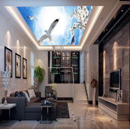 3d ceiling custom 3d wall mural wallpaper Dream Clouds Orchids Pigeons ceiling po wallpapers for living room 3d ceiling wallpap8626455