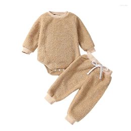 Clothing Sets Born Winter Outfits Baby Boy Girl Fleece Sweatshirt Romper Solid Color Bodysuit Infant Long Sleeve And Pants Set