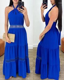 Casual Dresses Selling For Women 2024 Summer Mini Dress Elegnant Sexy Solid Colour Sleeveless Hollow Out Design Halter Shirred Maxi