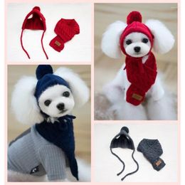 Dog Apparel Hat For Dogs Winter Warm Stripes Knitted Scarf Collar Puppy Teddy Costume Christmas Clothes Santa Costumes