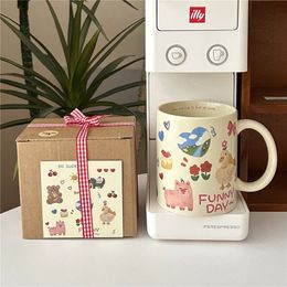 Original Design Cute Cream Cup Graffiti Bear Mug Ceramic Cup Household Water Cup Girly Heart Gift Box