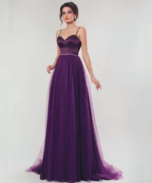 Party Dresses Elegant Purple Gowns Dress Satin Spaghetti Strap Floor Length Custom Made Court Train Evening Gorgeous