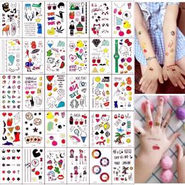 Tattoo Transfer 30pcs/set Summer Cute Small Temporary Tattoos for Kids Girls Boys Cartoon Fake Tattoo Sticker Face Hands Children Fake Tatoos 240426