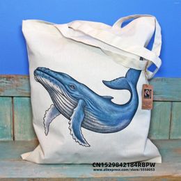 Shopping Bags Whale Animal Canvas Bag Casual Large Hand Funny Cute Cartoon Handbag Print Capacity Reusable Gift
