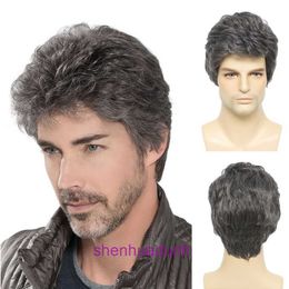 Mens wig short mens Grey layered natural hair clothing heat-resistant synthetic