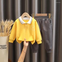 Clothing Sets 2024 Autumn Childrens Sports Suit Boys Girls Casual Solid Colour Lapel Sweater Trousers 2pcs Outfit Set 1-5 Years