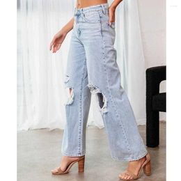 Women's Jeans Wepbel Ripped Pants Trousers Washed Loose Summer Hole Women High Waist Streetwear Denim Straight