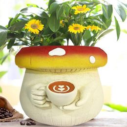 Vases Cute Coffee Planter Handcrafted Mushroom Shaped Succulent Pot With Drainage For Indoor Plants Uv-resistant Flowerpot