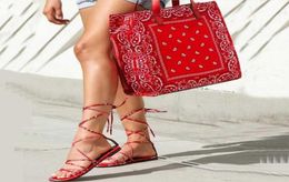 Flat Heel Lace Up Sexy Women Sandals Fashion Bandana Shoes Bag Sets Summer New Designed Cross Strap Casual Shoes Outside19437942