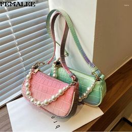 Shoulder Bags Summer Alligator Baguette Handbag 2024 Trendy Pearl Handle Crocodile Pattern Sac Leisure Mujer Chic Crossbody Purse