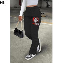 Women's Pants HLJ Fall Winter Pattern Print Sweatpants Women Drawstring High Waisted Pleated Jogger Casual Female Solid Sporty Trousers