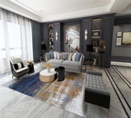 Blue Grey And Gold Series Modern Carpet Bedroom Bedside Nonslip Carpets Living Room Stripe HomeLiving Rug Furnishing Floor Mat7057885