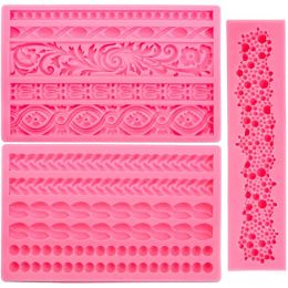 Moulds Baroque Silicone Mold Embossed Border Pearl Fudge Mold Rope Chain Bag Zipper Cake Decorating for Kitchen DIY Baking Tools