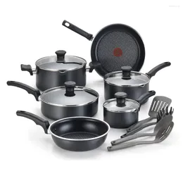 Cookware Sets Cook & Strain Nonstick Set 14 Piece Black Dishwasher Safe Kitchen Cooking Pots