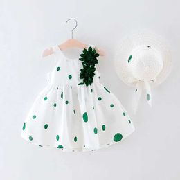 Girl's Dresses Summer girls dress childrens polka dot small flower sleeveless girl with suspender princess dress complimentary hat