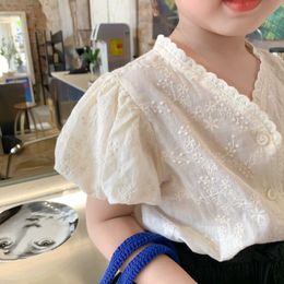 Summer Toddler Girl Blouse Japanese Styles Lace Tops Fashion Hallow Out Clothes Ins White Delicate 210529308b