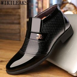 Boots Leather Men Fashion Dress Shoes Ankle Formal Dresses Brown Winter Snow Office