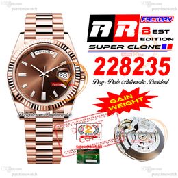 228238 DayDate VR3255 Automatic Mens Watch ARF V2 40 Rose Gold Brown Diamonds Dial 904L Steel President Bracelet Super Edition Same Serial Card Gain Weight Puretime