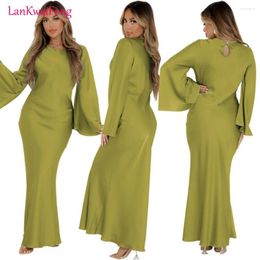 Casual Dresses LKF Fashion High End Elegant Dress Satin Waistband Sexy Round Neck Long Sleeve Party Solid Colour Wholesale