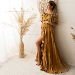 Maternity Dresses Bohemian photo shoot for pregnant womens dress with pleated shoulder short sleeved linen cotton style baby shower Q240427