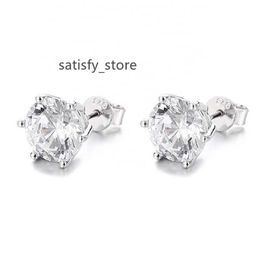 Factory Classic Fine Jewelry Rhodium Plated 925 Sterling Silver Round Brilliant VVS Moissanite Stud Earrings For Women Men