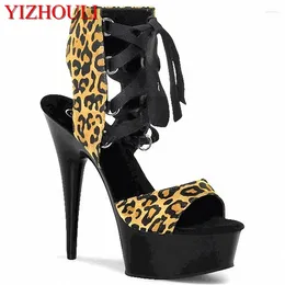 Dance Shoes Sexy Cloth Material 15 Cm High Heels Transparent Summer Platform Ribbon Decoration Dancing