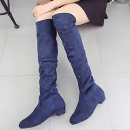 Boots Women's Round Toe Shoes For Woman Long Winter Knee High Shaft Footwear Big Red Elegant With Low Heels Blue Trend 2024