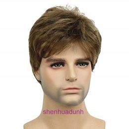 Mens wig short hair fashion new handsome light brown mens Headcover